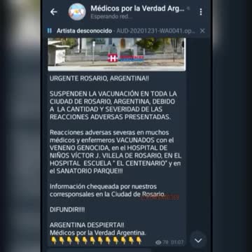 Equipo médico de Rosario, Argentino denuncia efectos secundarios de vacuna contra el COVID 19