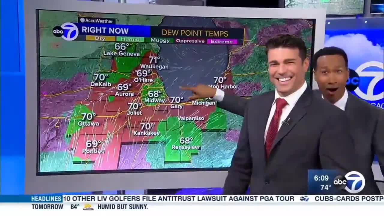 Weatherman finds out he has touch screen this whole time.