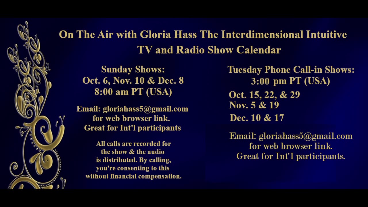 On The Air with Gloria Hass The interdimensional Intuitive Show Schedule!