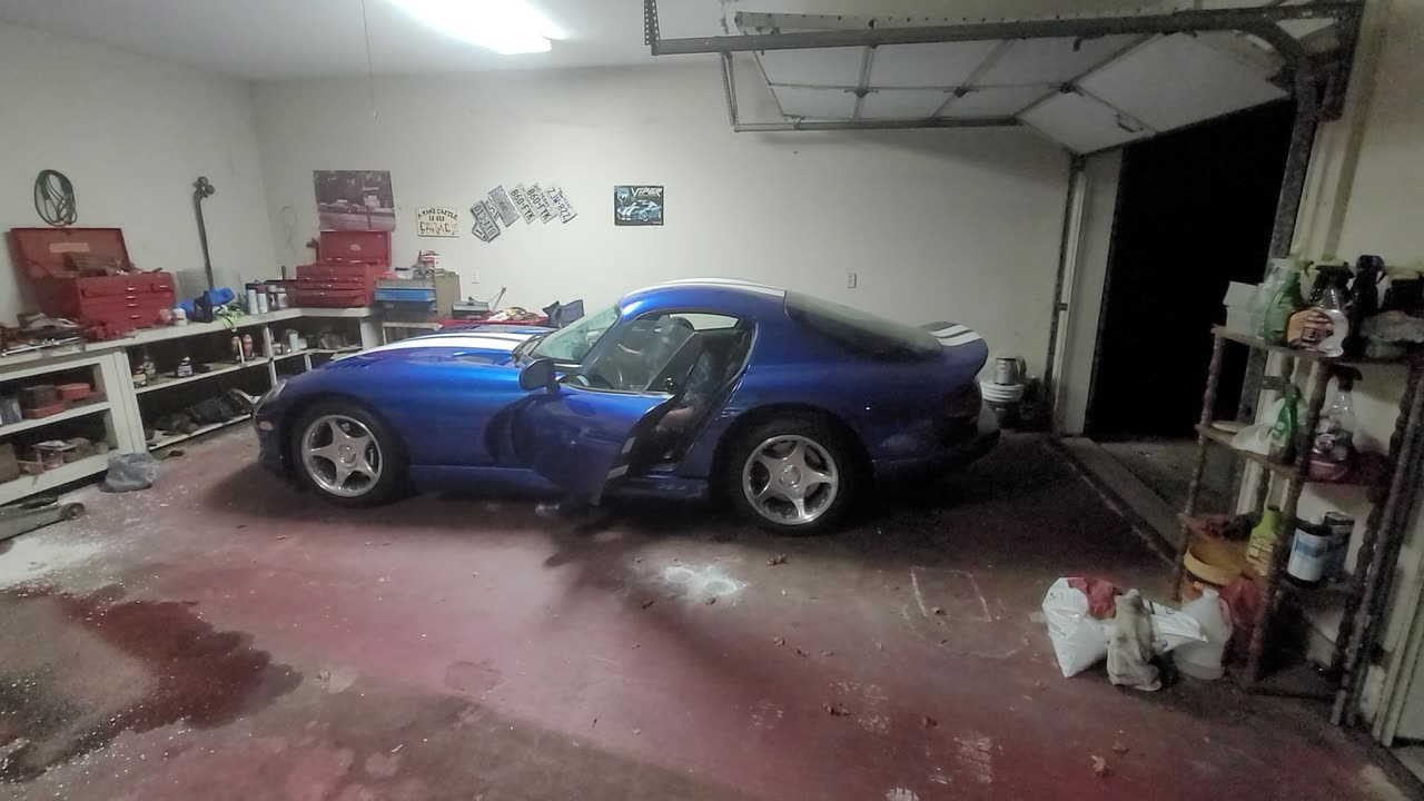 Dad driving Viper into garage Nov 2023