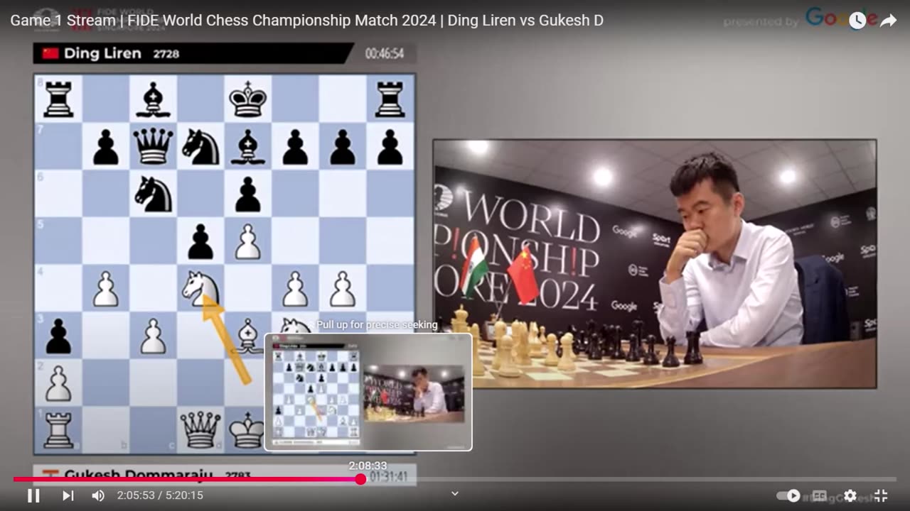 World Chess Championships 2024- Game 1 in Singapore