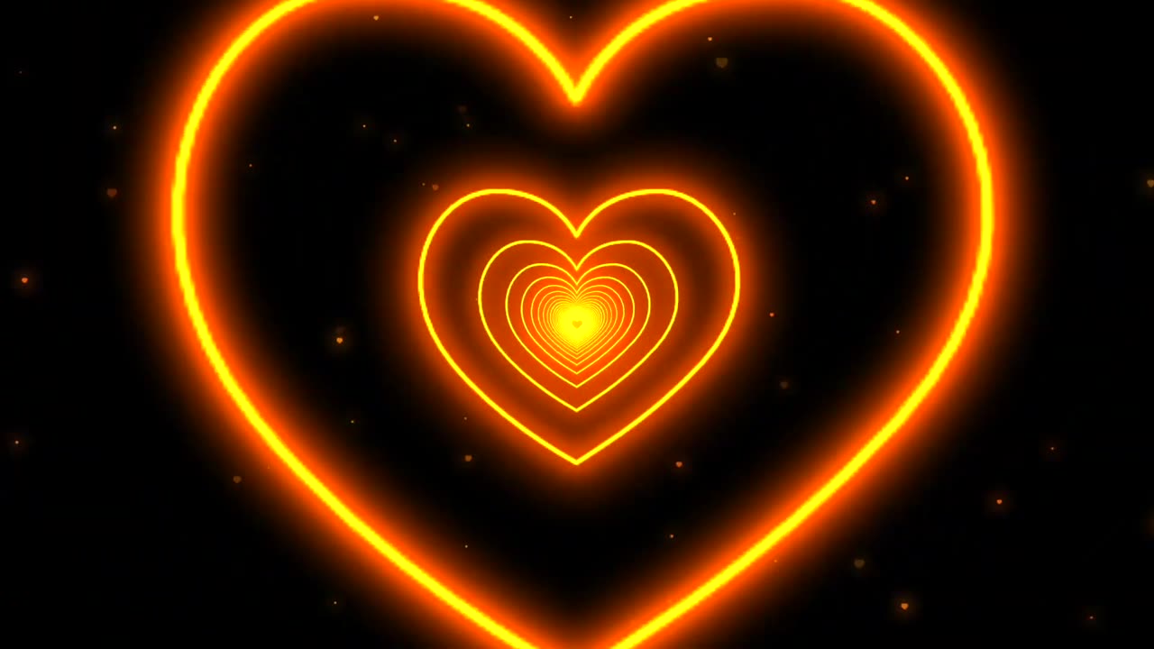 125. Neon Lights Love Heart Tunnel Background🧡Orange Heart Background