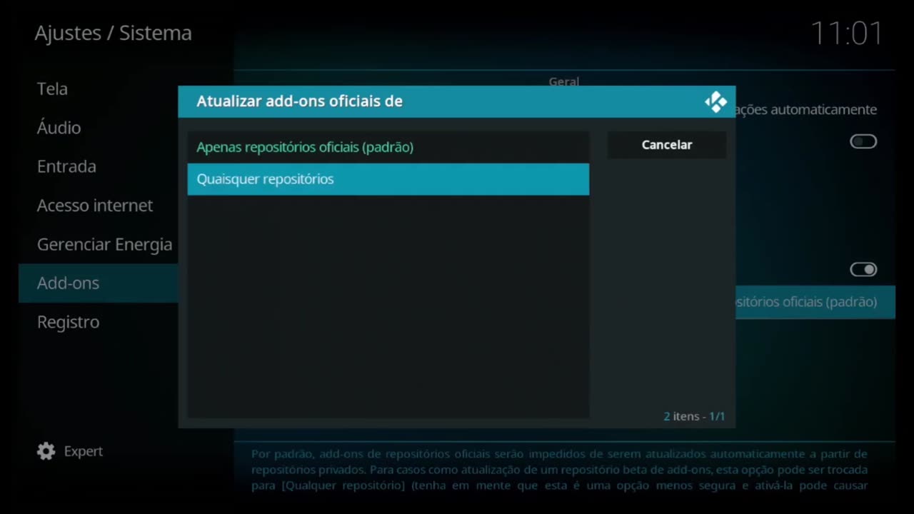 Configure a Fontes recomendada da Kodish e teclado