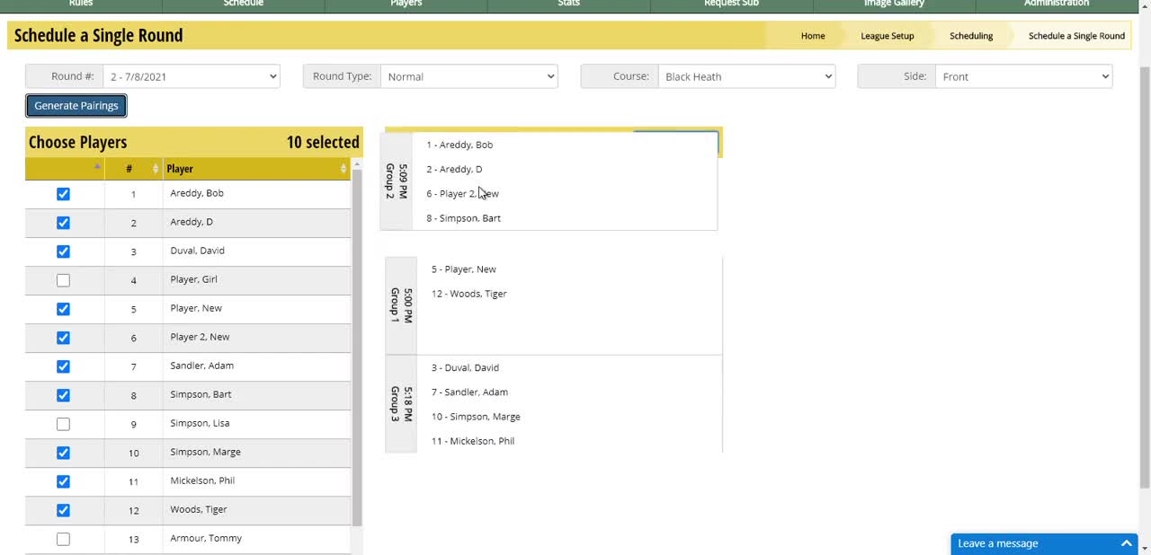 Auto Schedule a Single Round