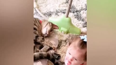 OMG!! Cute baby and Cats funny vedio