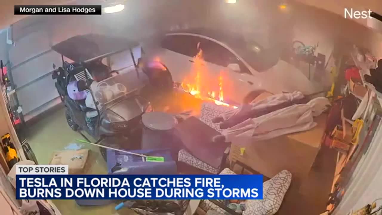 Tesla catches fire in garage, burns house down after flooding from Hurricane Helene