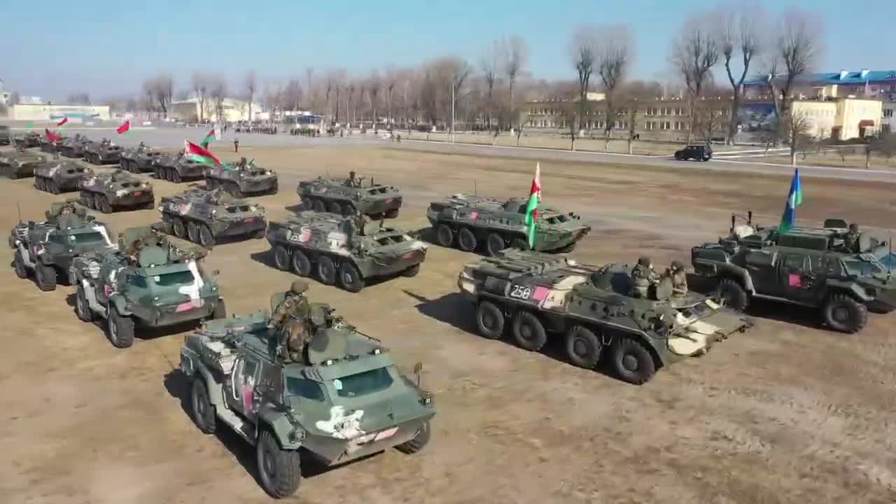Timelapse Convoy Belarusian military returns to base after completing tasks to protect state border
