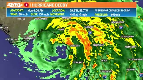 Monday 4am Tropical Update Hurricane Debby makes landfall in Florida