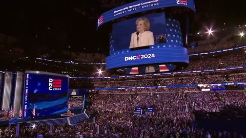 The DNC crowd then starts chanting "lock him up