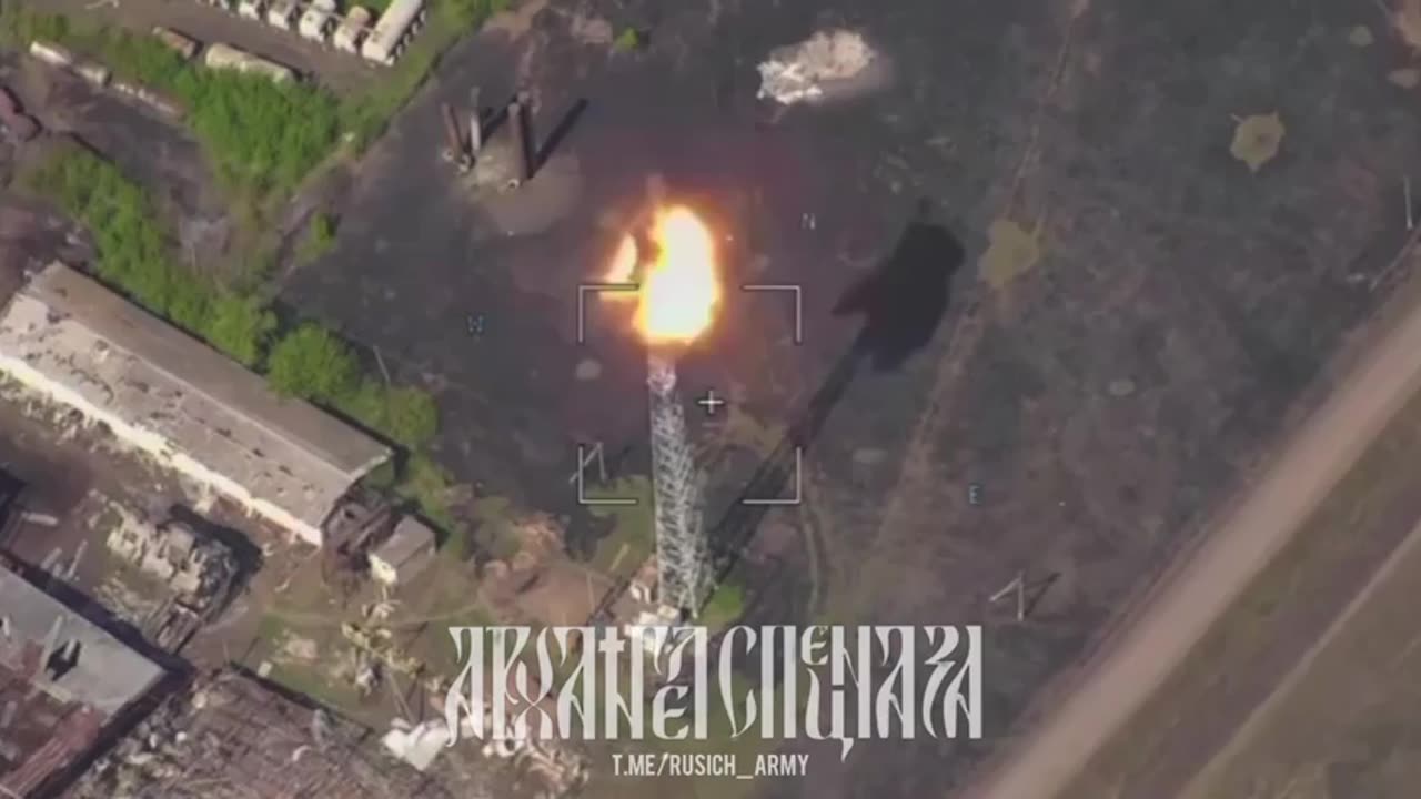 Zdeliye 305 (LMUR) launched from a Russian KA-52M hits tower