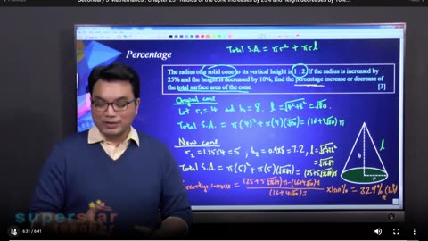 Maths S3 L25(08-09) - Radius of the cone increases by 25% & height decreases by 10%