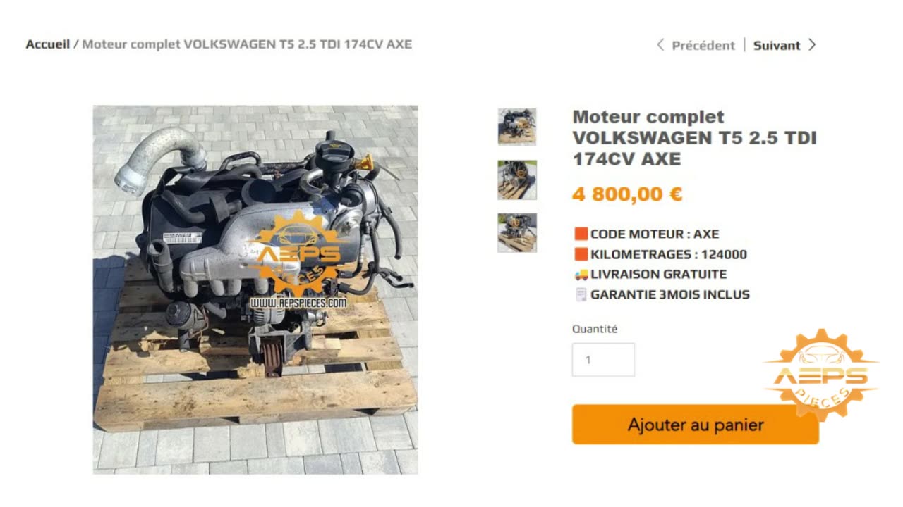 AEPSPIECES.COM - Moteur complet VOLKSWAGEN T5 2.5 TDI 174CV AXE