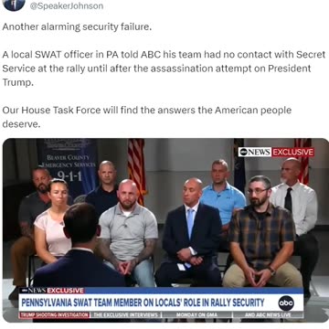 A local SWAT officer says they had no contact with Secret Service at the rally until AFTER the assassination attempt on President Trump.