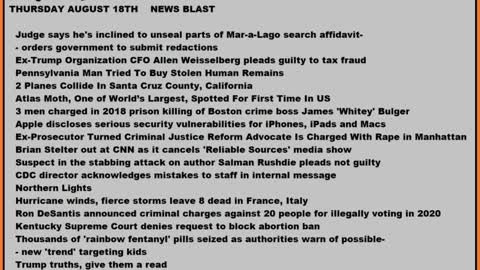 Thursday August 18,2022 News Blast #Enoch #NewsBlastReading #NBR