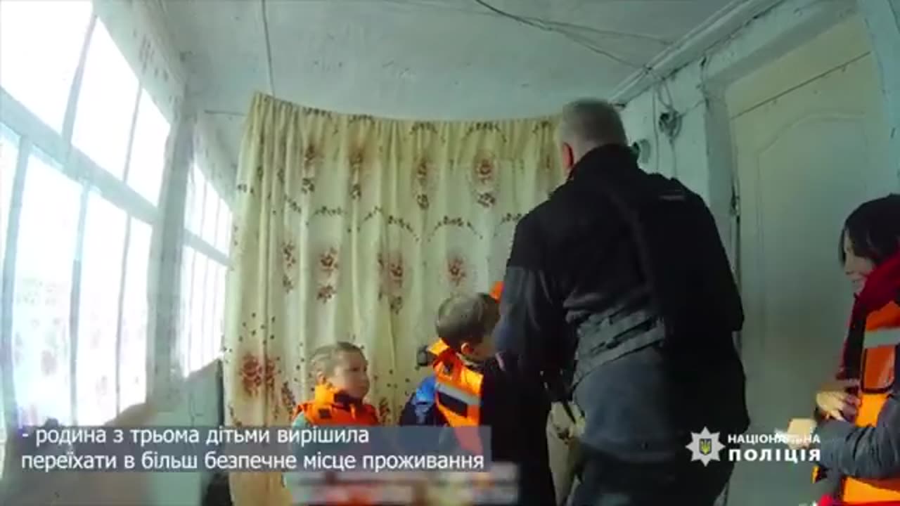 Police officers evacuated three children and their mother from the shelled border