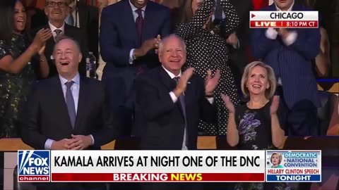 Kamala Harris pays tribute to Biden in brief appearance first night of the DNC