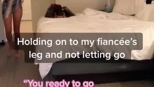 holding on to my fiancée’s leg and not letting go prank #shorts