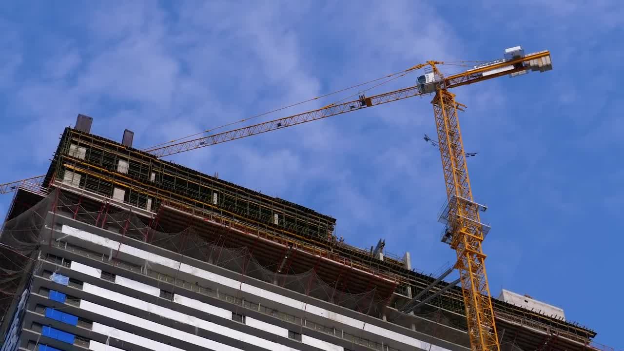 Zooming out of a construction site with a crane