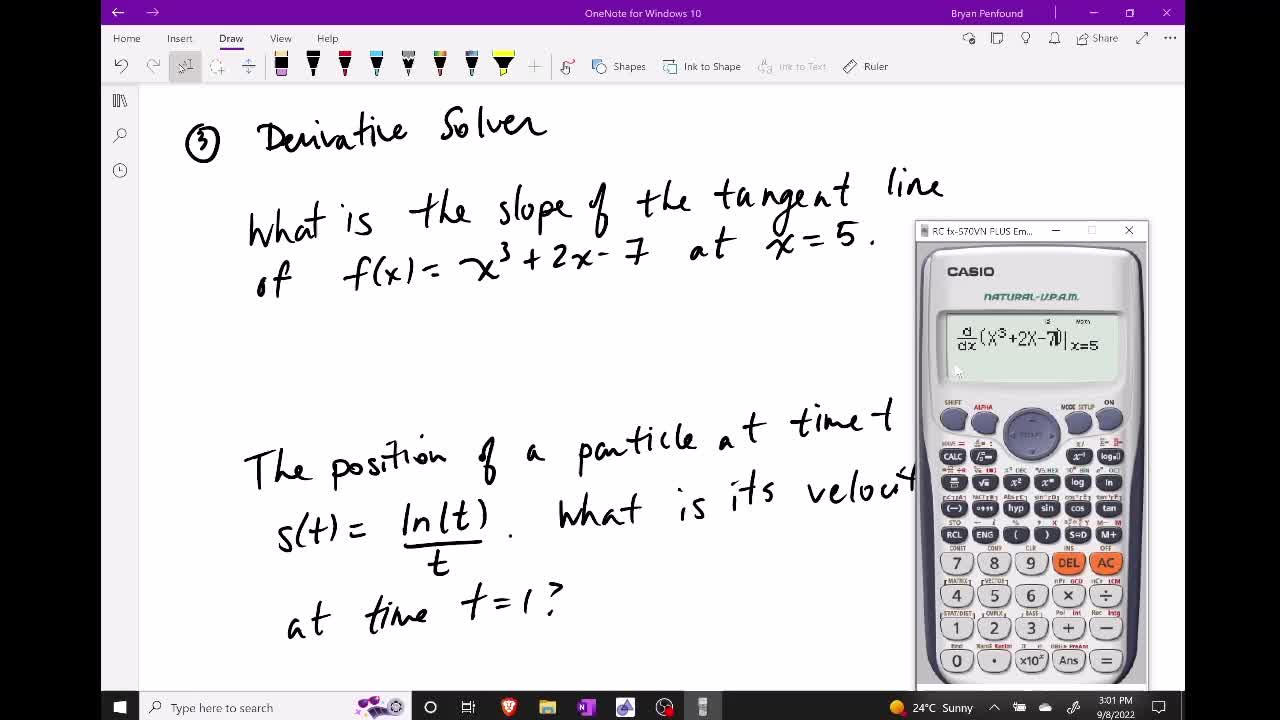 Casio fx991 Plus Derivative Solver