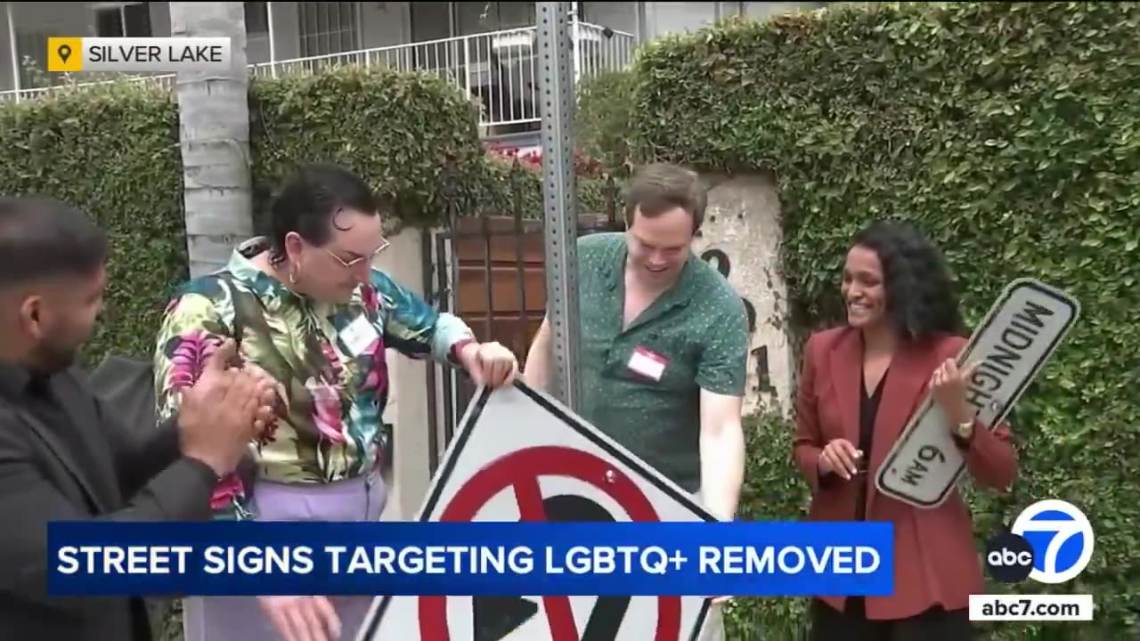 Gay people take down U TURN SIGNS because signs are ANTI LGBT LOLOL