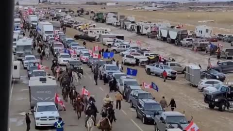 Cowboys arriving at the Coutts border blockade