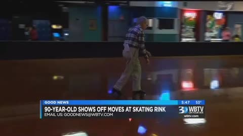 90 Year-Old Shows off moves at the Skating Rink