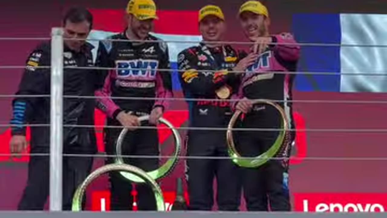 Max Verstappen receiving his trophy BrazilGP