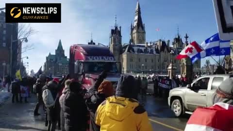 Freedom Convoy Arriving At Parliament To Protest Vaccine Mandate