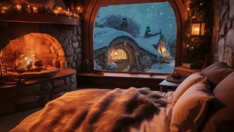 Snowy Night Retreat: Hobbit Home Fireplace Ambiance for 1 Hour of Relaxation