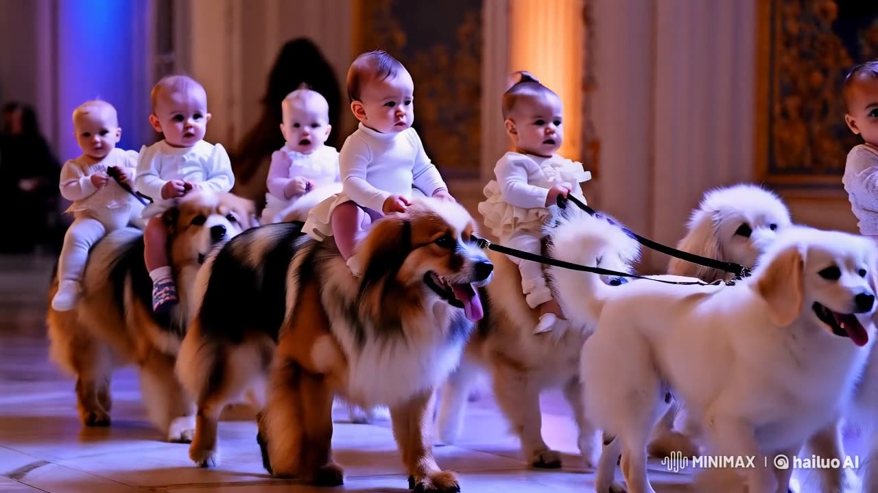 AI-Created Fashion Show: Babies Riding Dogs in Style 🐶👶✨ #ShortVideo