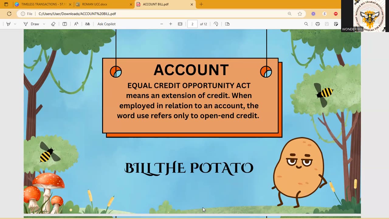 DEFINITION OF ACCOUNT, E.C.O.A., AND UCC, BILL THE POTATO TALKS ACCOUNTS.