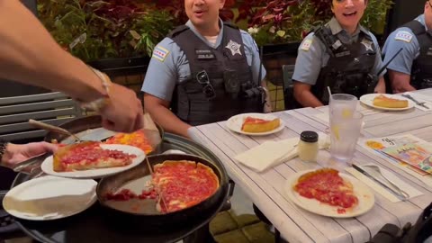 Dinner break on DNC coverage; Chicago PD are our table neighbors