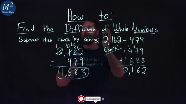 How to Find the Difference of Whole Numbers | 2,162-479 | Part 5 of 5 | Minute Math