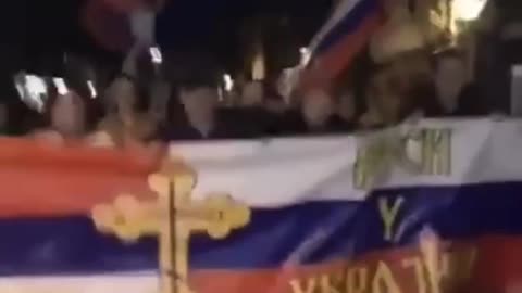 "Serbs in Montenegro - Russians in Ukraine" and chant Fuck NATO!