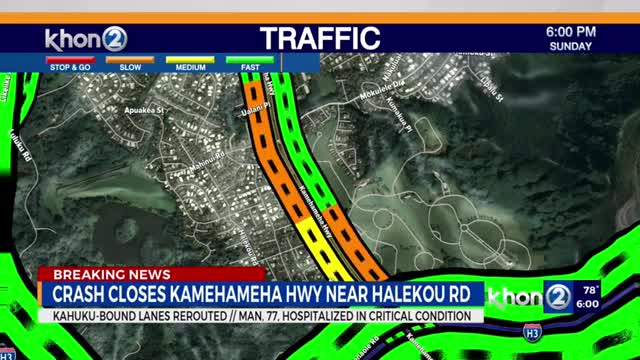 Road closure on Kamehameha Highway at Halekou Road after accident pins man in ve