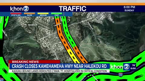 Road closure on Kamehameha Highway at Halekou Road after accident pins man in ve