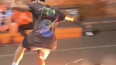 Skateboard making sparks