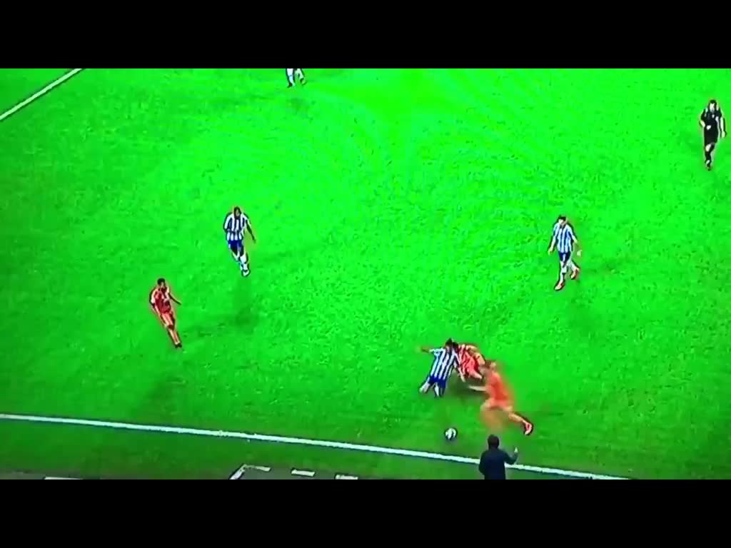 Cristiano Ronaldo is blocked by his own teammate.