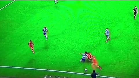 Cristiano Ronaldo is blocked by his own teammate.