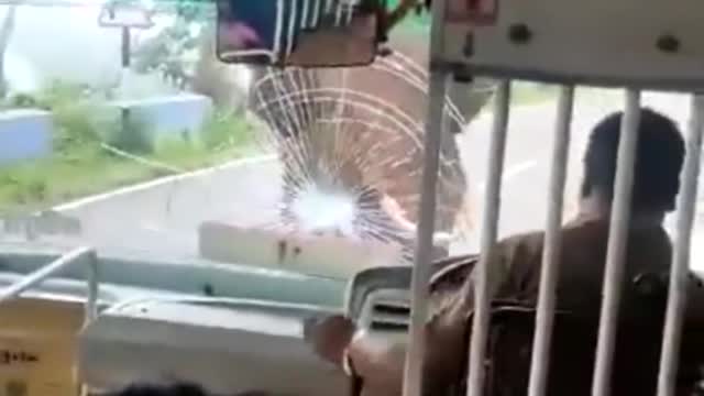 Aggressive Elephant attacks the bus on Motorway!