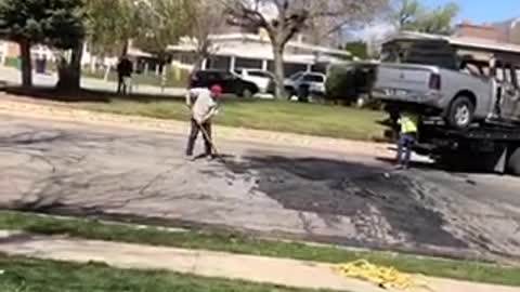 Truck Attempting to Pull Over Old Tree Bursts into Flames