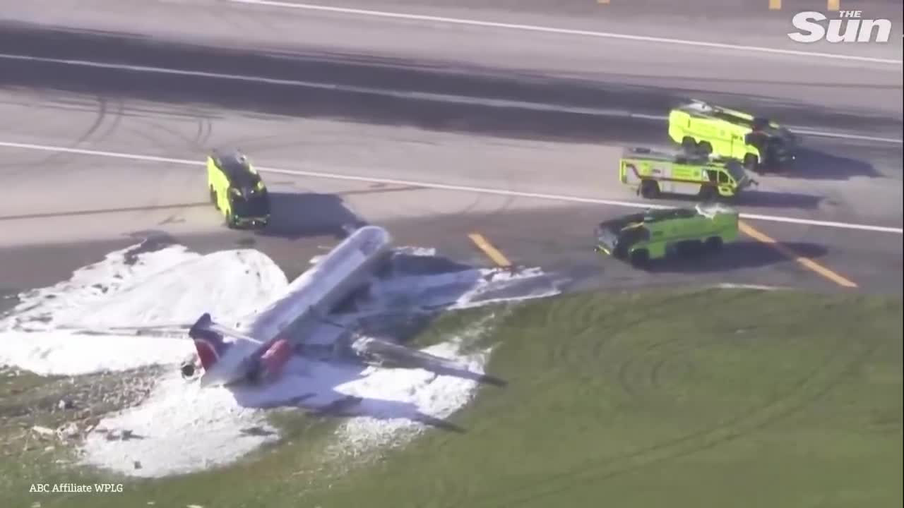 Plane catches FIRE in Miami leaving aircraft charred after crash landing at airport