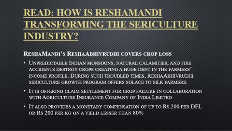 ReshaMandi’s ReshaAbhivrudhi- India’s First-Ever Sericulture Growth Program