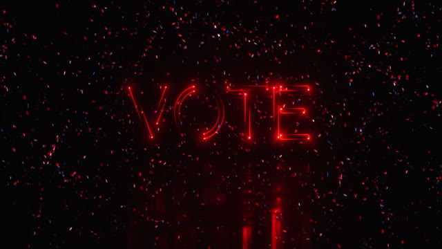 Red Neon VOTE Title Background Sign and Confetti with 10 second Loop