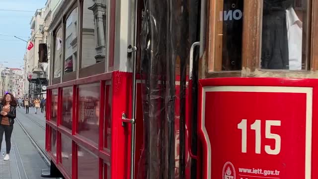 Front view of a Tram moving forward