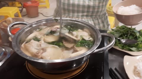 Chicken hotpot with lemon basil leaves