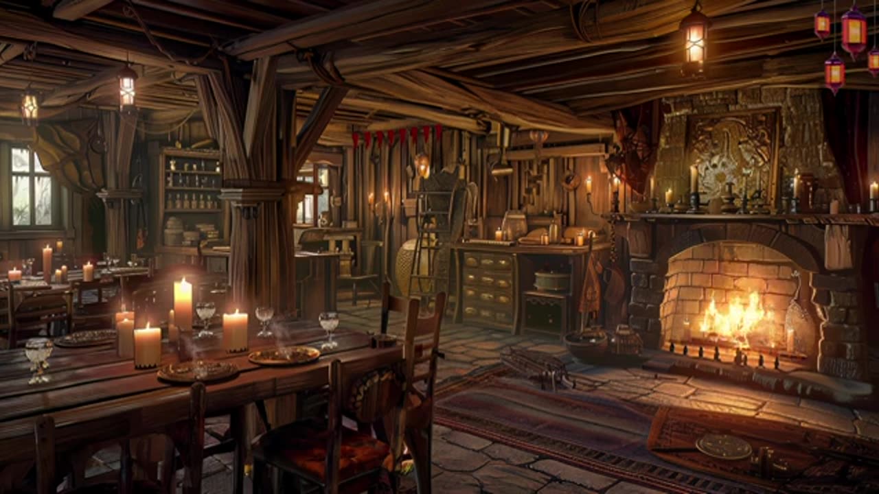 Medieval night at the tavern | Cozy space by the fireplace and music to relax