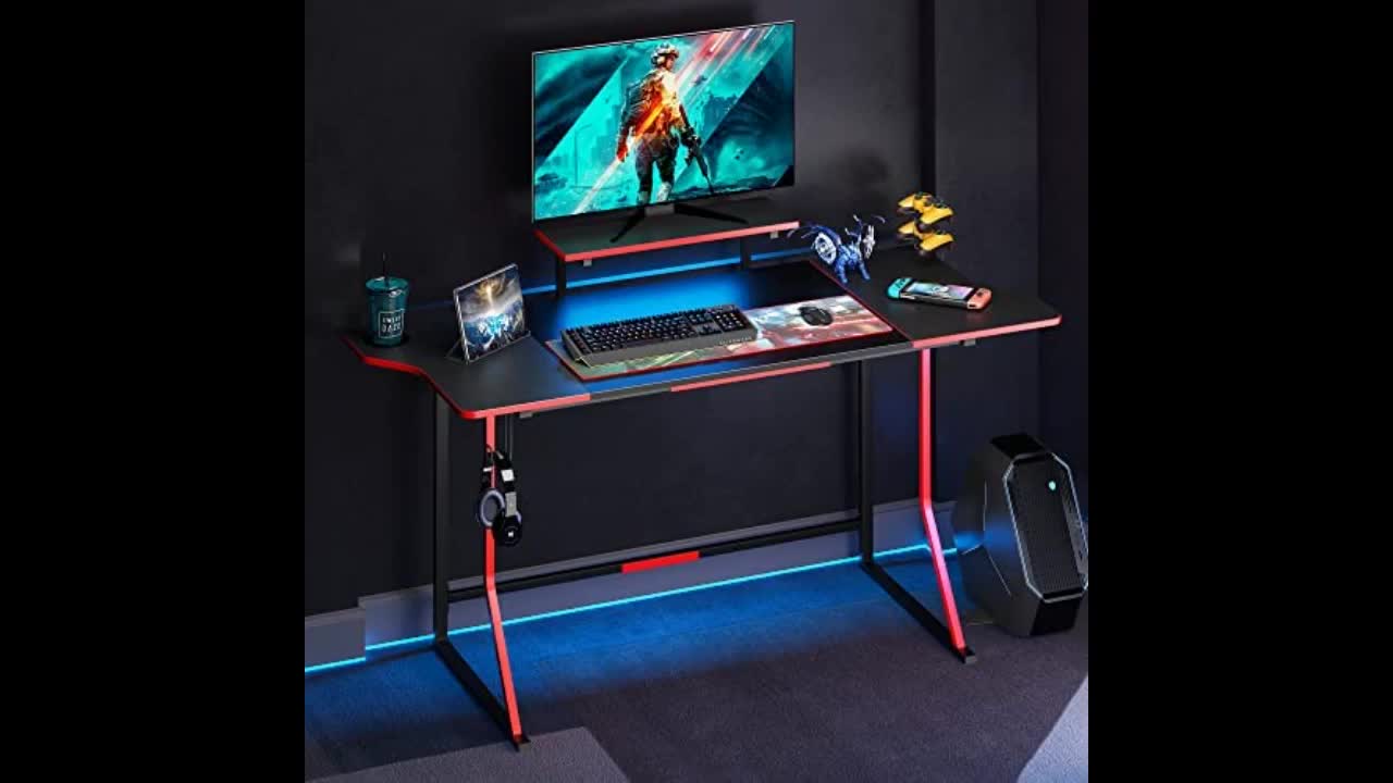 Review: HOMCOM 55 inch Gaming Desk Racing Style Computer Office PC Gamer Workstation with Eleva...