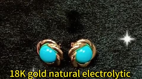 18K gold natural Sterling treatment turquoise round earrings Sleeping Beauty