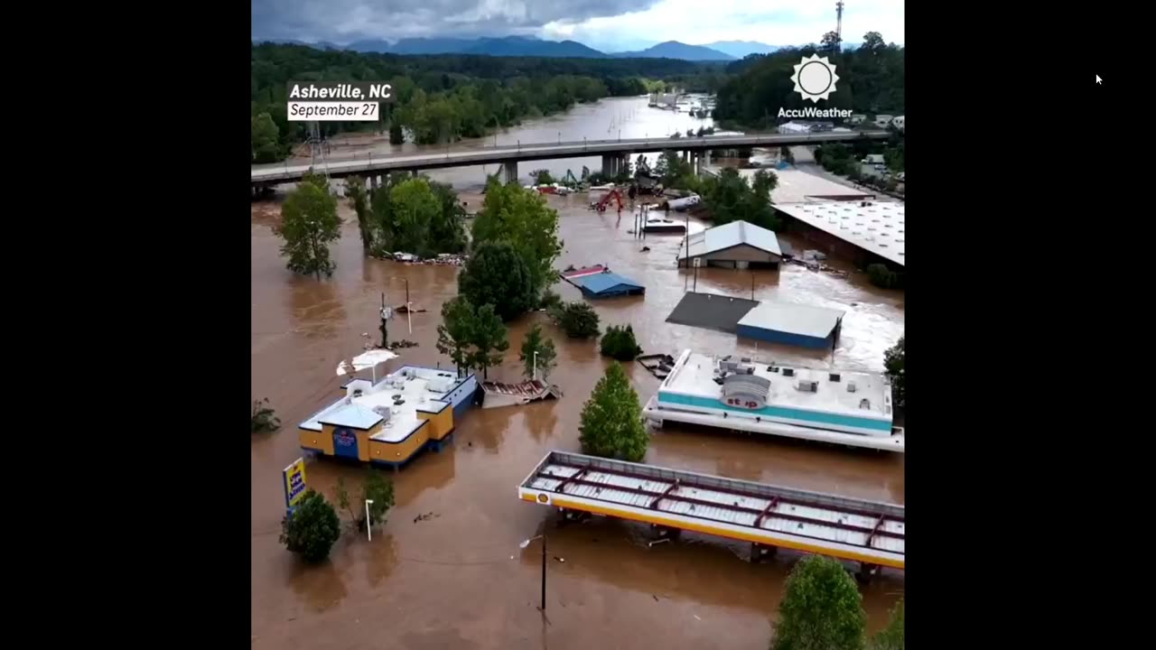 Aerial footage captures the extensive flooding in Asheville, North Carolina